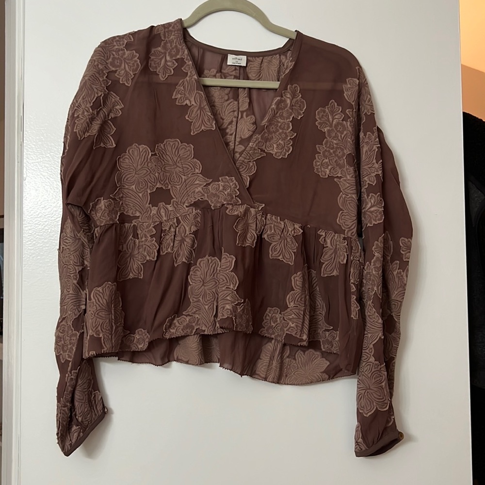 Aritzia Wilfred Mauve Crop Sheer Long Sleeve Top … - image 1